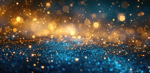 shiny gold and blue confetti bokeh background