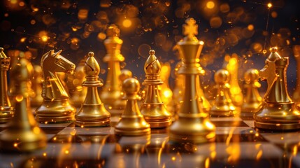 golden chess pieces are making a game against each other