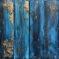Blue Wood Painting With Gold Accents