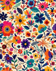 Fototapeta na wymiar Colorful Flower Pattern on White Background