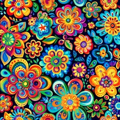 Fototapeta na wymiar Colorful Flower Painting on Black Background