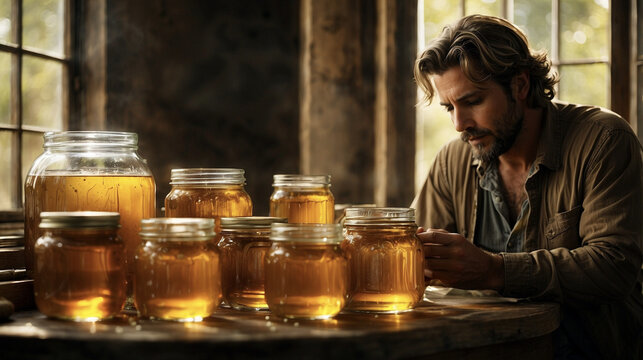 Man with jar of honey