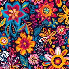 Fototapeta na wymiar Vivid Flower Pattern in Various Colors