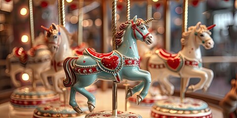 Fototapeta na wymiar Love-themed Carousel - Design a whimsical carousel adorned with heart-shaped horses and charming details. This playful scene captures the essence of joy and love in a carnival setting