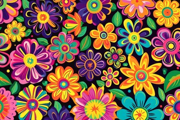 Fototapeta na wymiar Colorful Flowers on Black Background