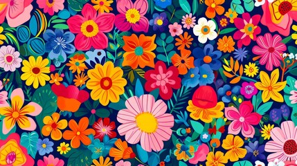 Fototapeta na wymiar Colorful Flowers on Blue Background