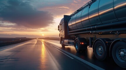 Hyper-realistic stock image of a white box truck dominating the highway under a clear blue sky. The sharp-focus, low angle captures its size, power, and clean appearance