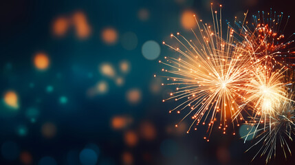 Obraz premium Beautiful creative holiday background with fireworks and sparkles