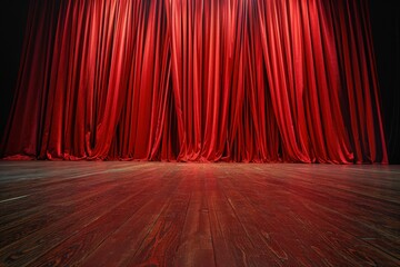 Red Curtain on Wooden Stage