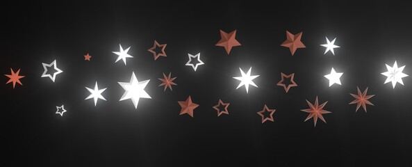 Fototapeta na wymiar Holiday Stardust Rain: Brilliant 3D Illustration Showcasing Descending Christmas Stars