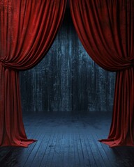 Dark Room With Red Curtain and Wooden Floor
