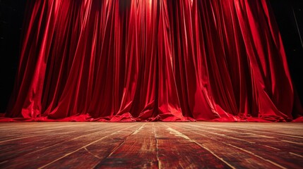 Red Curtain and Wooden Floor on a Stage