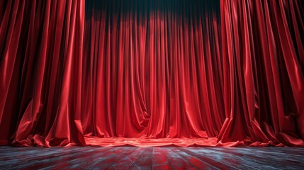 Vibrant Red Curtain Against Black Background