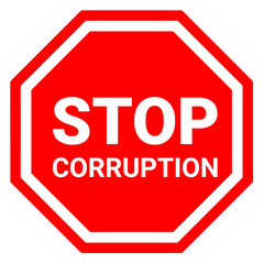 Stop corruption graphic sign . Red circle and red line with text 