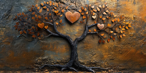 Love Tree with Engraved Initials - Create an illustration of a majestic tree with heart-shaped leaves and initials carved into the bark. The tree symbolizes the growth and endurance of love over time