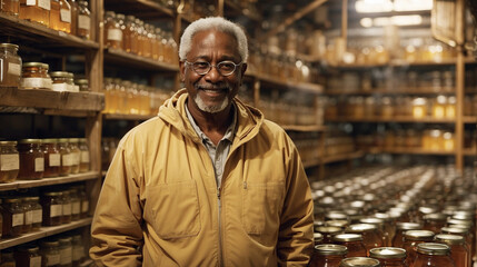 Obraz premium Beekeeper with honey on the farm