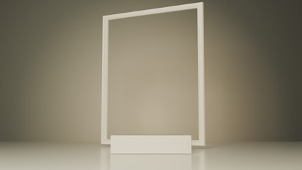 White pedestal for product presentation. Square podium on beige background. 3d rendering	