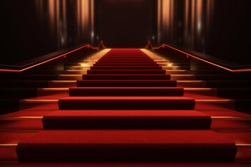 Graphic resources. Red carpet with stairs background with copy space. Luxurious style