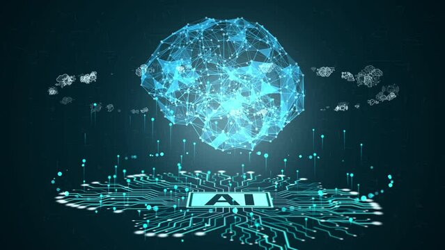 Artificial intelligence Electronic brain AI. Digital mind 3D Brain illustration. Electronic Neural connections data analysis network structure animation cyber brain