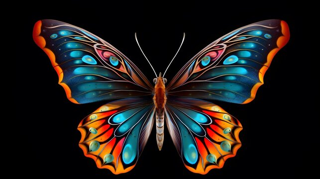 Colorful painted butterfly with wings spread out flying