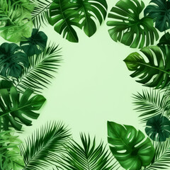 palm leaves background with green space at the center