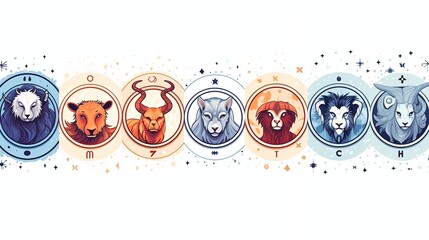 Zodiac signs. Zodiac horoscope circle with animals. Set of horoscope signs with animals - obrazy, fototapety, plakaty