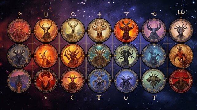 Zodiac signs in the universe. Zodiacal horoscope.