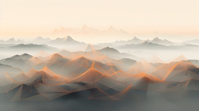 From above view intricate mountain landscape background in geometrical shapes and wireframe conections