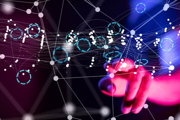 Global network. Blockchain. 3D illustration. Neural networks and artificial intelligence. Abstract