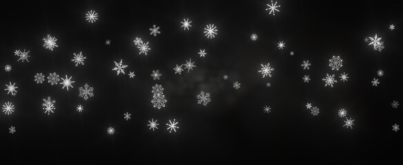 Falling snow at night. Bokeh lights