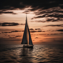 Fototapeta premium sailing boat at sunset on a cloudy sky