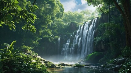 Fototapeta premium Nature's Trail - Exploring Serene Forests and Discovering Hidden Waterfalls