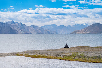 Fototapeta na wymiar Pangong Lake, a high-altitude lake in the Himalayas, Ladakh, mountain, India