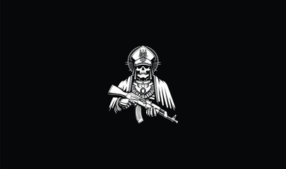 skull king in a black dress with a sword, gaming, military logo, art, design, idea, icon, symbol