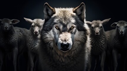 Wolf pretending to be a sheep concept - obrazy, fototapety, plakaty