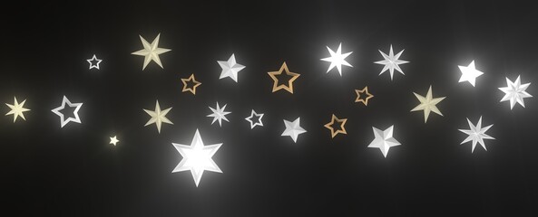 Cascading Christmas Constellations: Brilliant 3D Illustration Showcasing Falling Festive Star Patterns