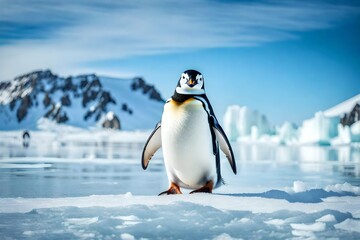 Obraz premium Penguin on snow enjoying the winter season.