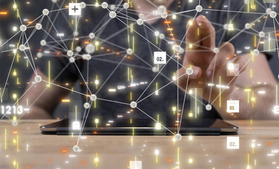 Neural network 3D illustration. Big data and cybersecurity