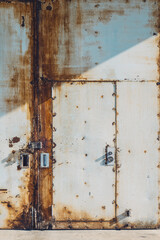古びた倉庫の大きな扉と鍵のかかった小さなドア