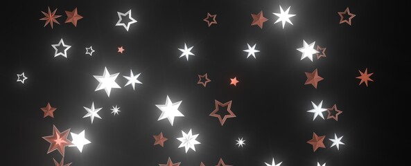 Fototapeta na wymiar Twinkling Yuletide Skies: Breathtaking 3D Illustration of Falling Christmas Starlights