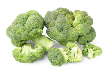 Pile of fresh raw green broccoli isolated on white