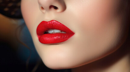 Fototapeta premium close-up of a girl's face with red lipstick