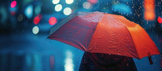 Using an umbrella in the rain outside.