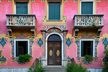 Fototapeta na wymiar colorful renaissance period house