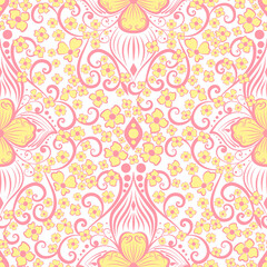 Seamless Pattern in Pink-Yellow Shades on Transparent Background