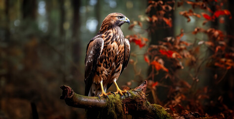 Buteo buteo - Bird of prey in the nature, Red-tailed Hawk, Buteo buteo is a medium-sized bird of prey. - obrazy, fototapety, plakaty