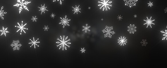 Snowflakes and bokeh lights on the blue Merry Christmas background. 3D render