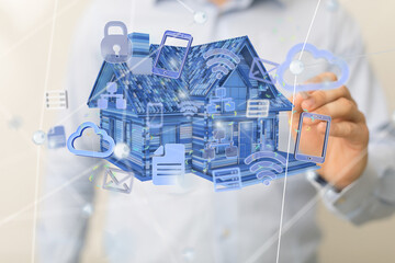 home data. Digital cyberspace with particles and Digital data network connections concept.