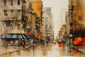 Urban city watercolor art