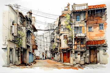 Fototapeta premium Urban city watercolor art